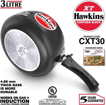 Hawkins CXT30 3-L Contura Black XT Hard-Anodised Pressure Cooker (Inner-Lid)