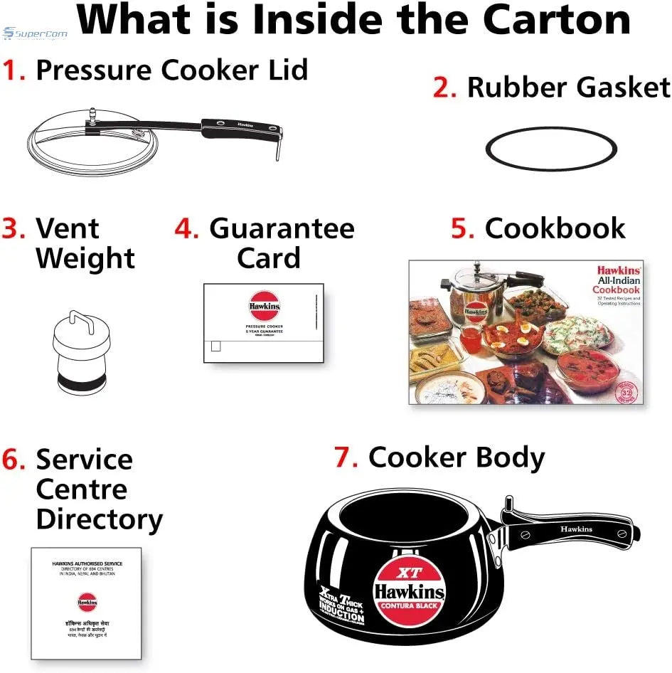Hawkins CXT30 3-L Contura Black XT Hard-Anodised Pressure Cooker (Inner-Lid)
