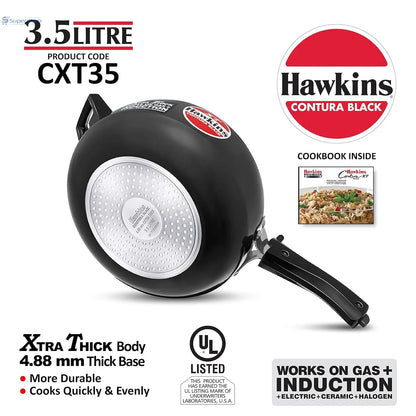 Hawkins CXT35 3.5-L Contura Black XT Hard-Anodised Pressure Cooker (Inner-Lid)