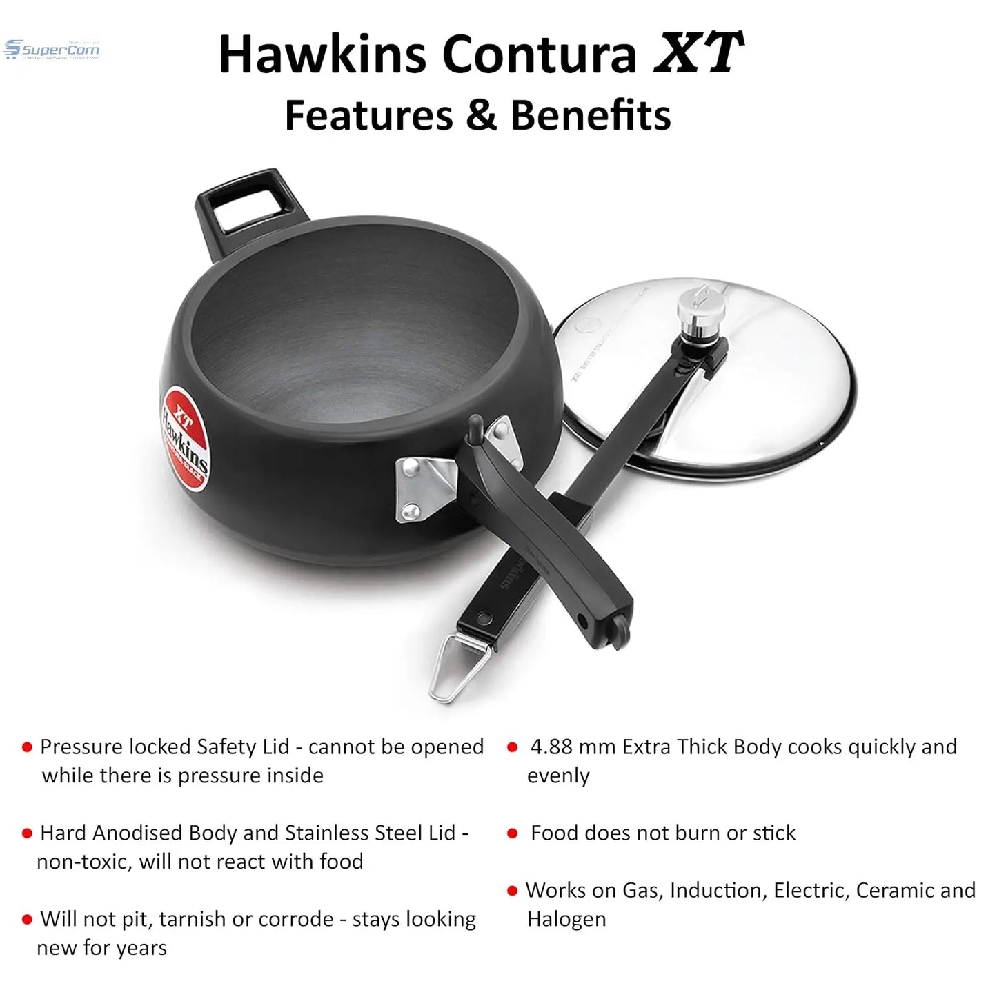 Hawkins CXT35 3.5-L Contura Black XT Hard-Anodised Pressure Cooker (Inner-Lid)