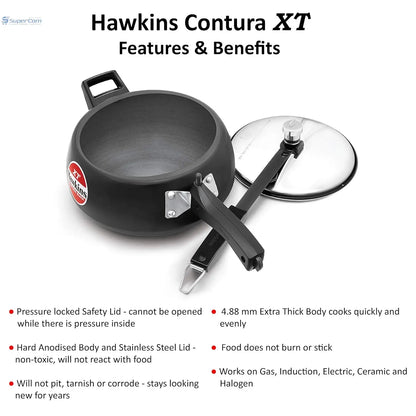Hawkins CXT35 3.5-L Contura Black XT Hard-Anodised Pressure Cooker (Inner-Lid)