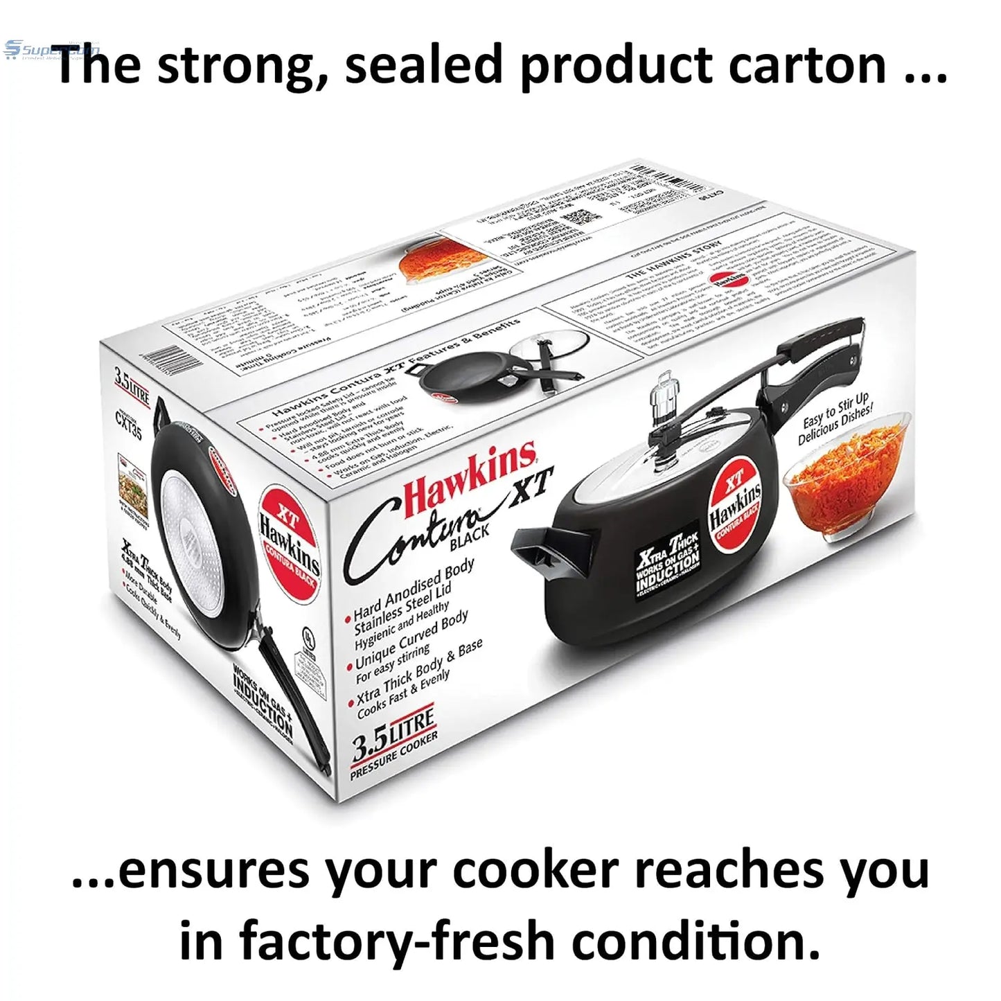 Hawkins CXT35 3.5-L Contura Black XT Hard-Anodised Pressure Cooker (Inner-Lid)
