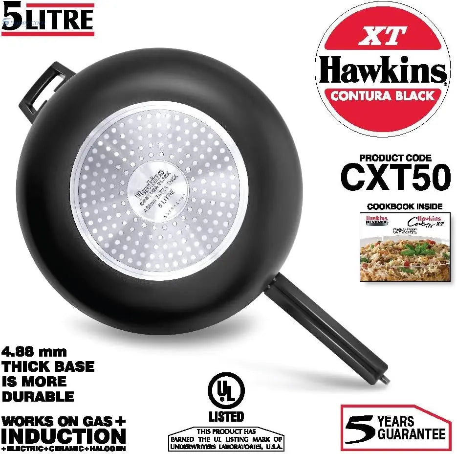 Hawkins CXT50 5-L Contura Black XT Hard-Anodised Pressure Cooker (Inner-Lid)