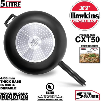 Hawkins CXT50 5-L Contura Black XT Hard-Anodised Pressure Cooker (Inner-Lid)