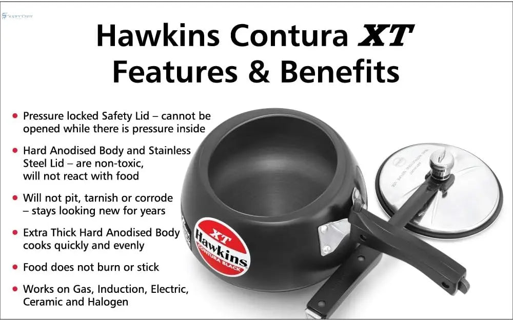 Hawkins CXT50 5-L Contura Black XT Hard-Anodised Pressure Cooker (Inner-Lid)