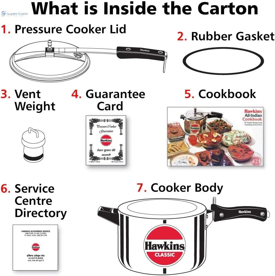 Hawkins Classic CL50 5-Liter Aluminium Pressure Cooker (Silver, Inner-Lid)