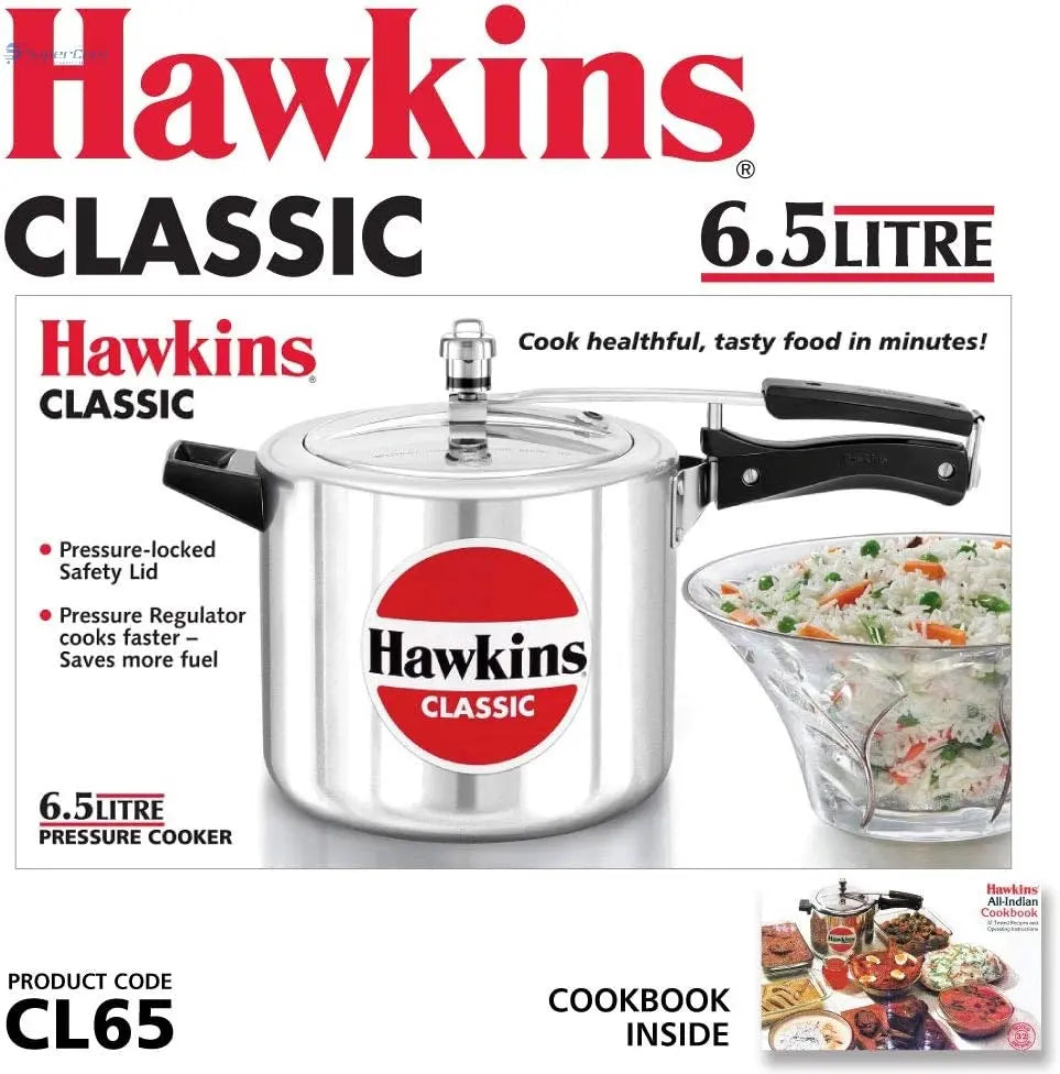 Hawkins Classic CL65 6.5-Liter Aluminium Pressure Cooker (Silver, Inner-Lid)