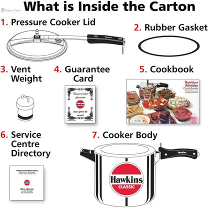 Hawkins Classic CL65 6.5-Liter Aluminium Pressure Cooker (Silver, Inner-Lid)