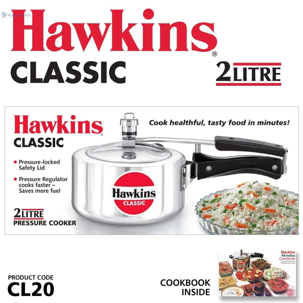 Hawkins Classic Mirror Polished Aluminium Pressure Cooker, 2 Litres, Silver (CL20) - SuperCom Online Services