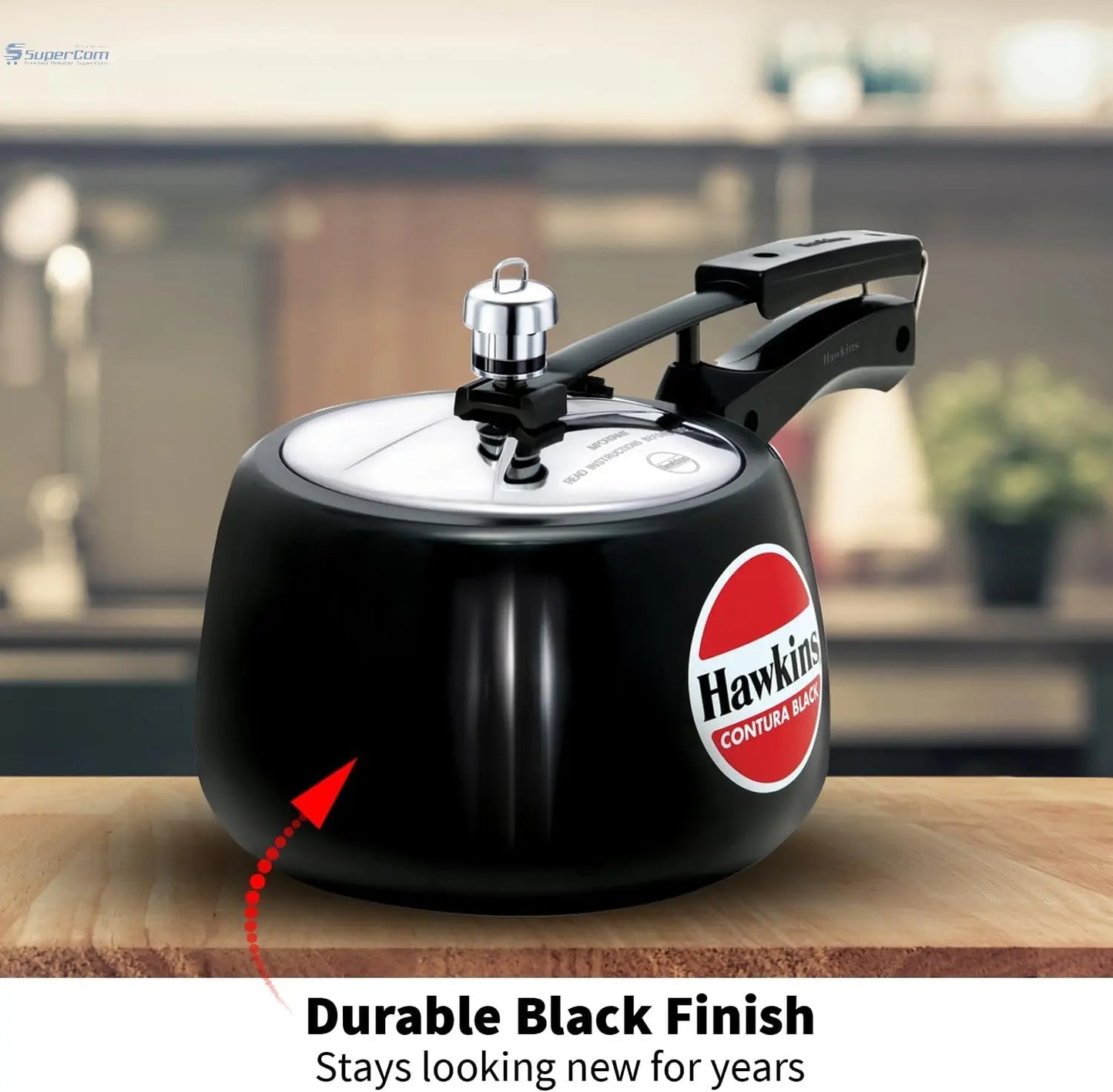 Hawkins Contura Black CB30 3-Litre Hard Anodised Pressure Cooker (Inner-Lid)