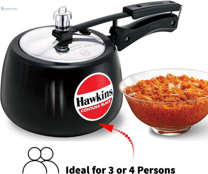 Hawkins Contura Black CB30 3-Litre Hard Anodised Pressure Cooker (Inner-Lid)