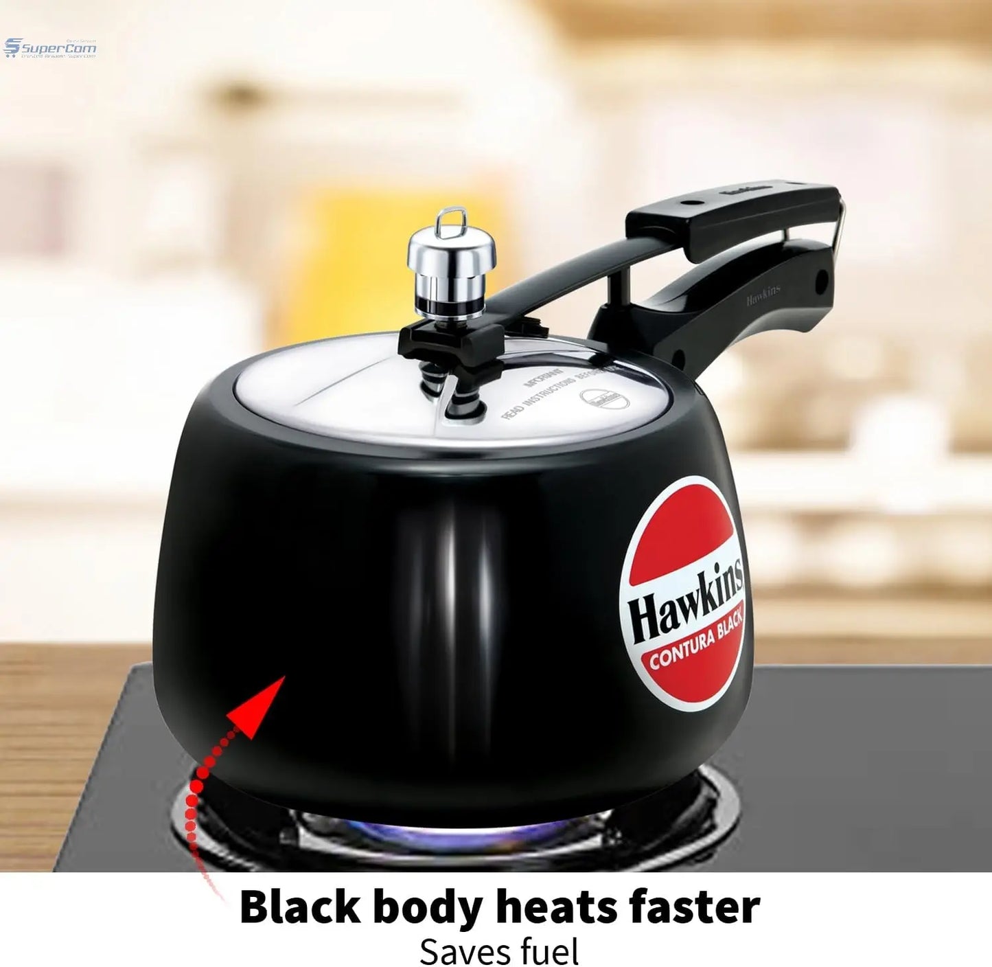 Hawkins Contura Black CB30 3-Litre Hard Anodised Pressure Cooker (Inner-Lid)