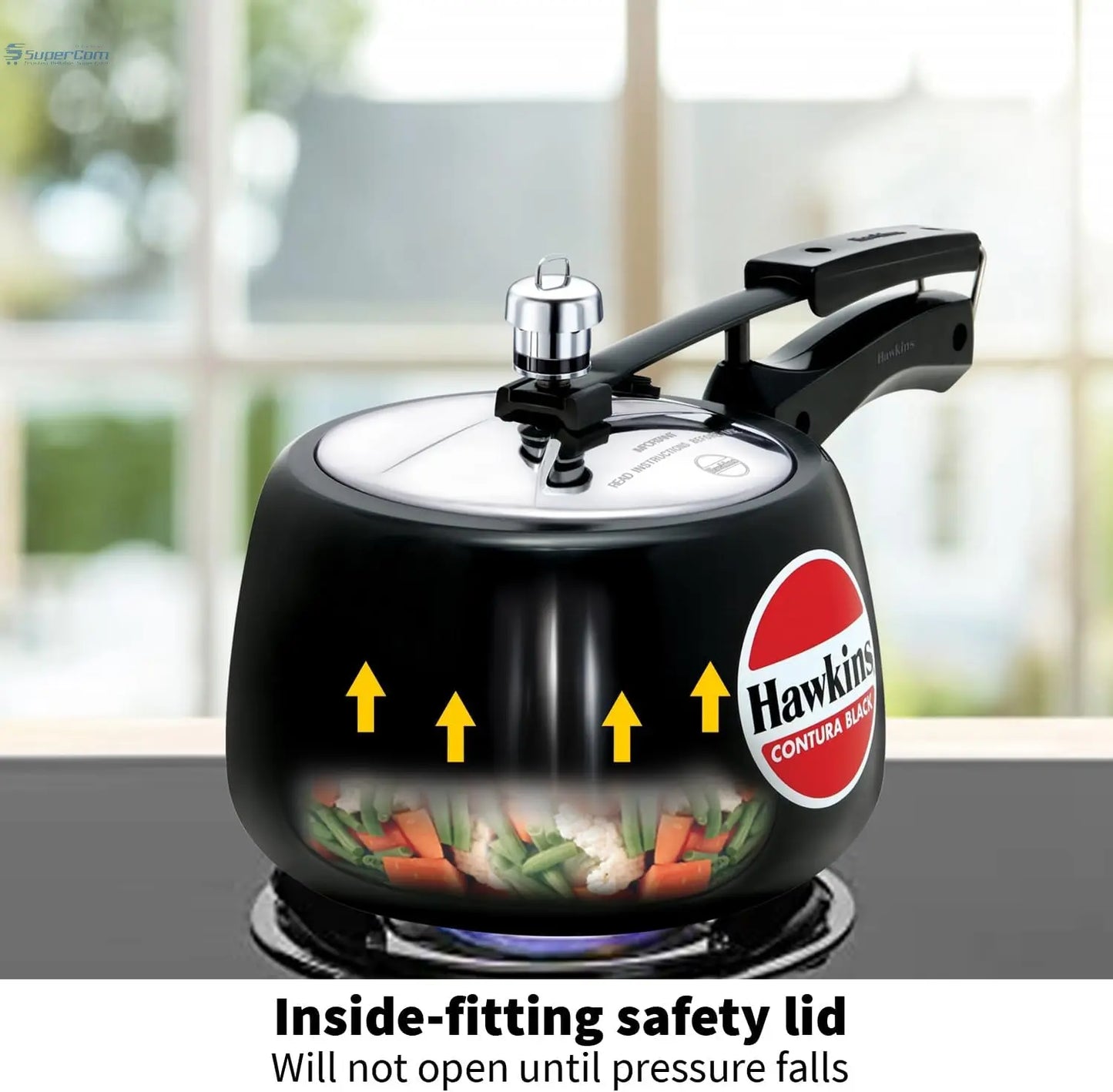 Hawkins Contura Black CB30 3-Litre Hard Anodised Pressure Cooker (Inner-Lid)