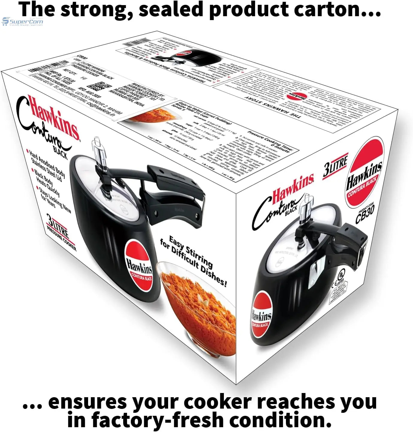 Hawkins Contura Black CB30 3-Litre Hard Anodised Pressure Cooker (Inner-Lid)