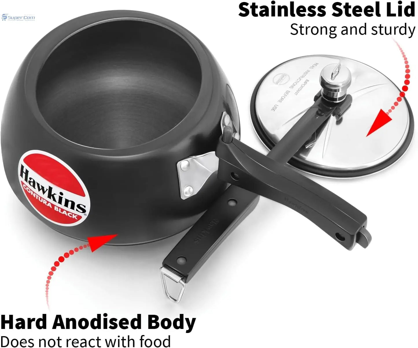 Hawkins Contura Black CB30 3-Litre Hard Anodised Pressure Cooker (Inner-Lid)