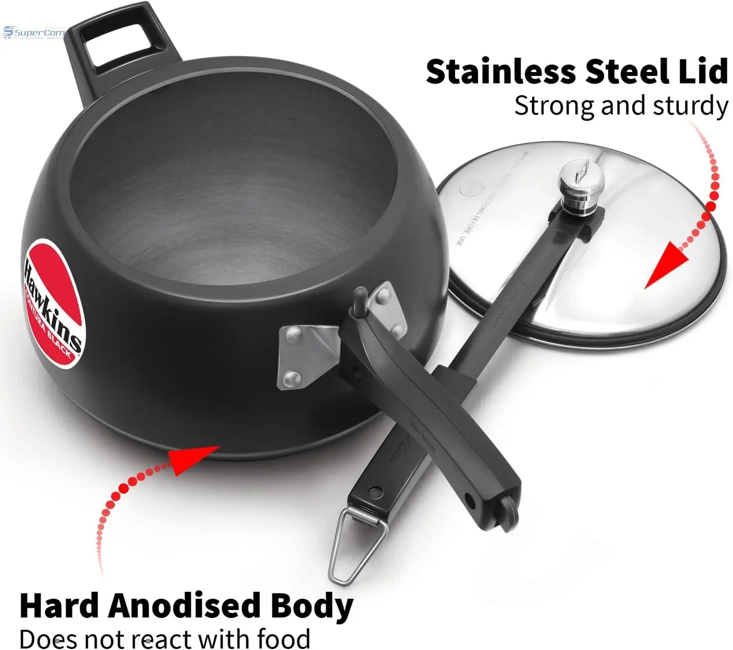 Hawkins Contura Black CB50 5-Litre Hard Anodised Pressure Cooker (Inner-Lid)
