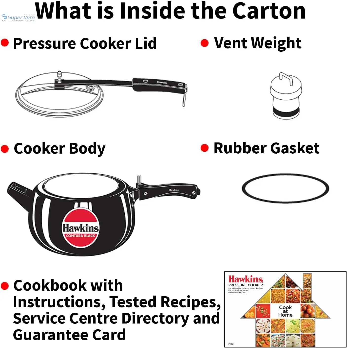 Hawkins Contura Black CB50 5-Litre Hard Anodised Pressure Cooker (Inner-Lid)