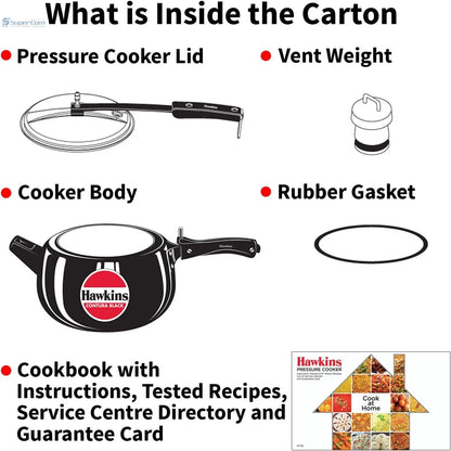 Hawkins Contura Black CB50 5-Litre Hard Anodised Pressure Cooker (Inner-Lid)