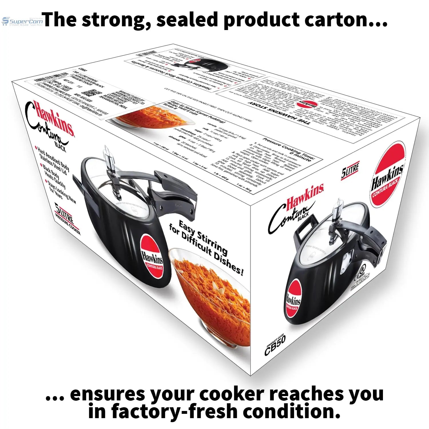 Hawkins Contura Black Pressure Cooker, 5 Litre, Black (CB50) Hawkins