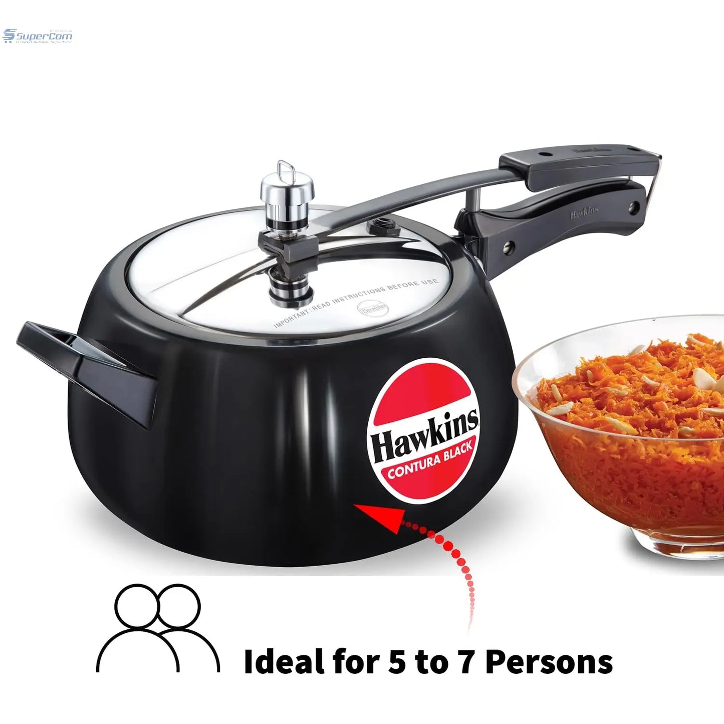 Hawkins Contura Black Pressure Cooker, 5 Litre, Black (CB50) Hawkins