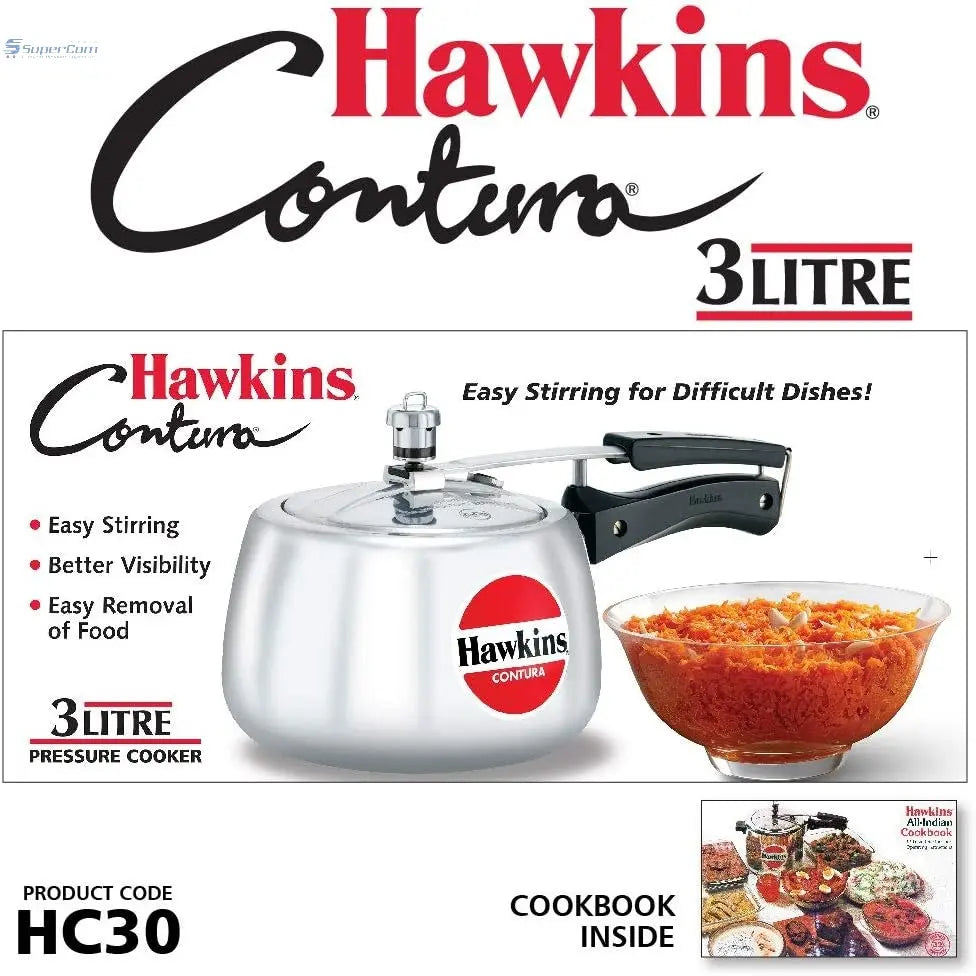 Hawkins Contura HC30 3-Litre Aluminium Pressure Cooker (Silver, Inner-Lid)