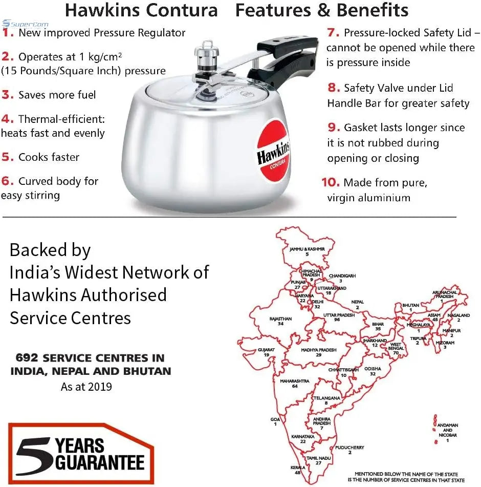 Hawkins Contura HC30 3-Litre Aluminium Pressure Cooker (Silver, Inner-Lid)