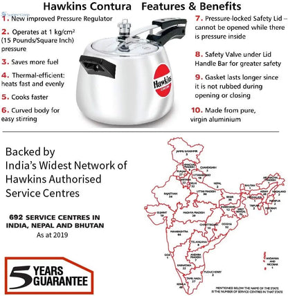 Hawkins Contura HC40 4-Litre Aluminium Pressure Cooker (Silver, Inner-Lid)