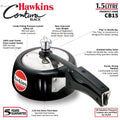 Hawkins Contura (CB15) Hard Anodised Aluminium Pressure Cooker, 1.5 Litres, Black - SuperCom Online Services