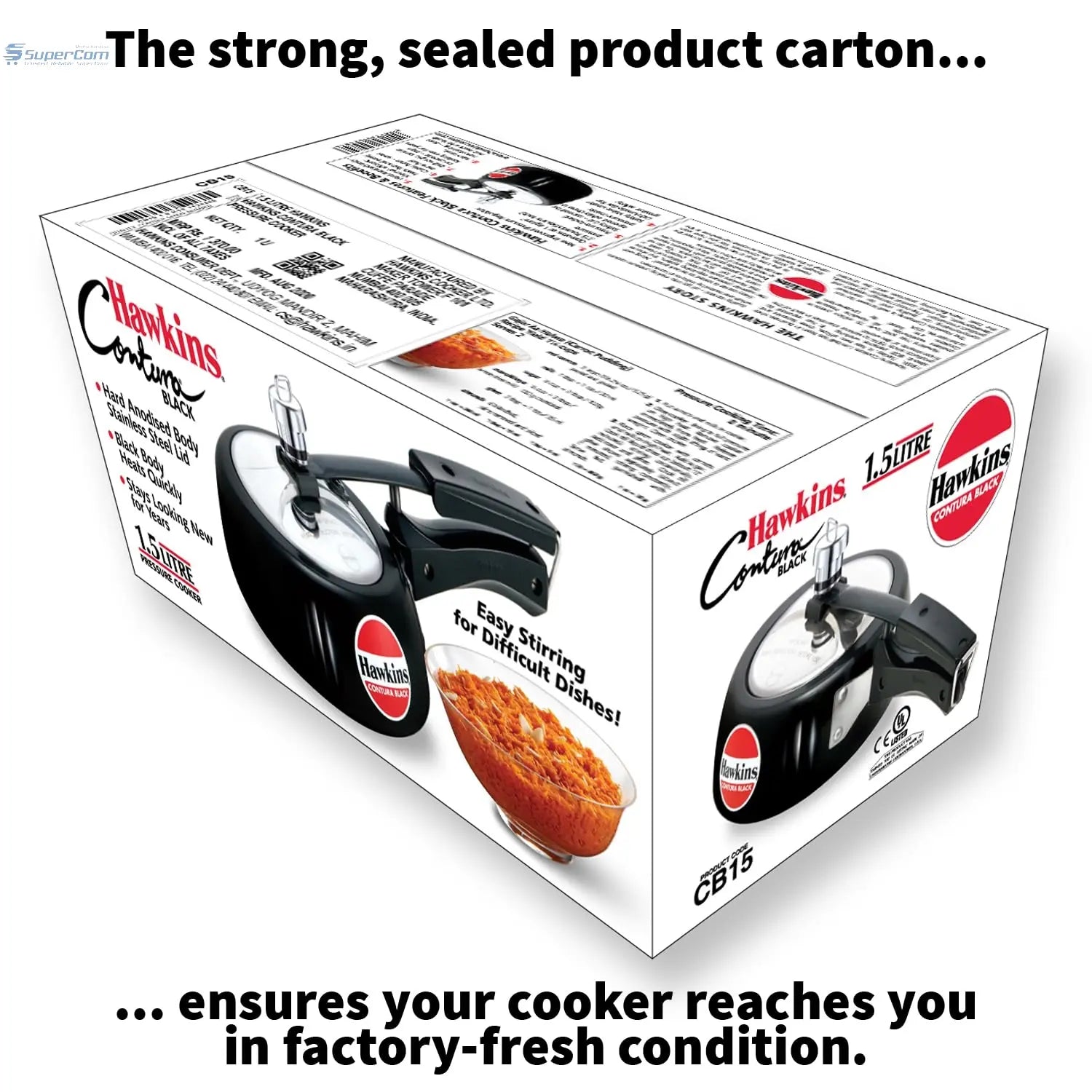 Hawkins Contura (CB15) Hard Anodised Aluminium Pressure Cooker, 1.5 Litres, Black - SuperCom Online Services