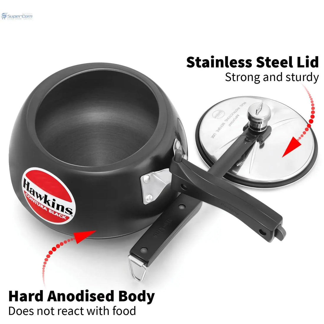 Hawkins Contura (CB30) Brushed Hard Anodised Aluminium Pressure Cooker, 3 Litres, Black - SuperCom Online Services