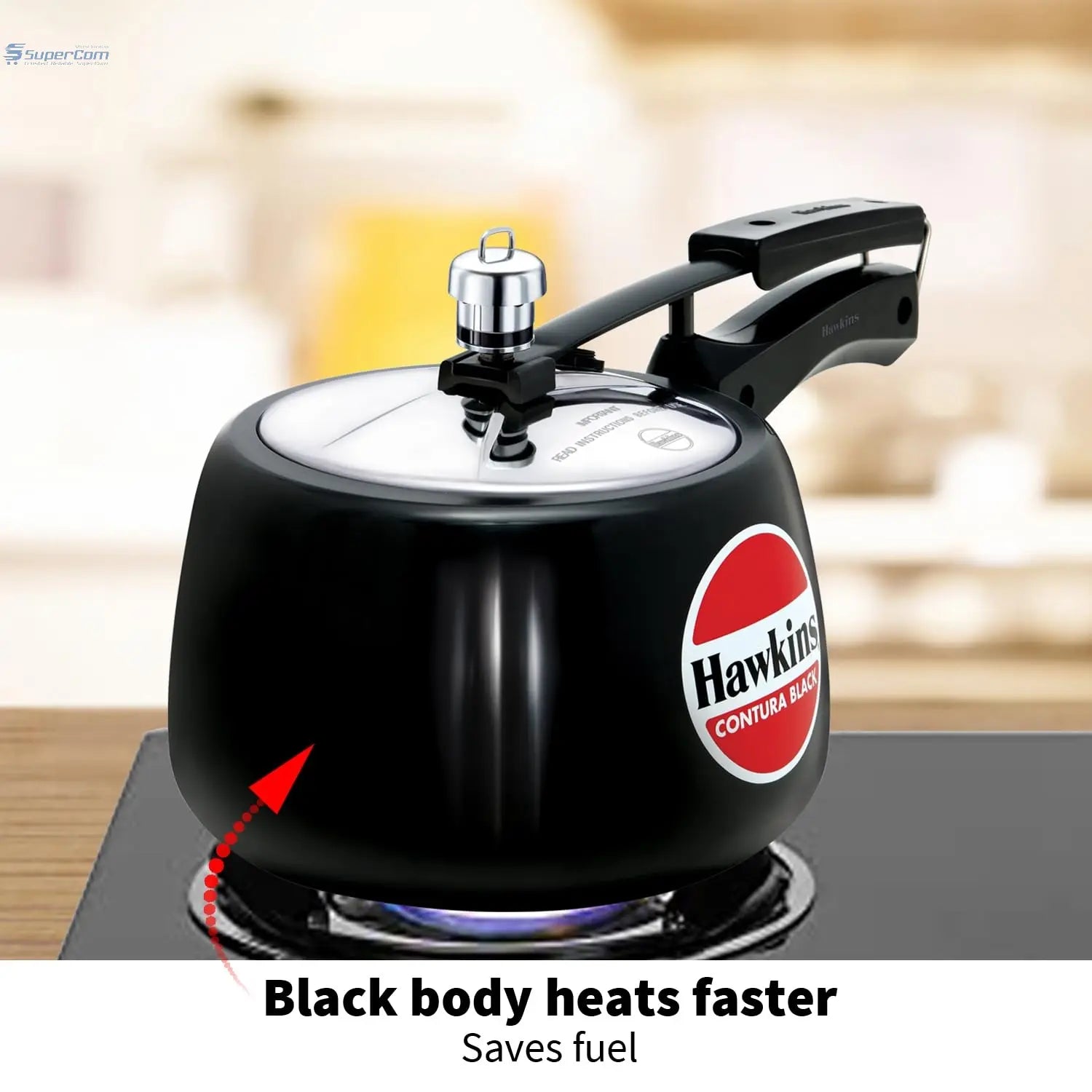 Hawkins Contura (CB30) Brushed Hard Anodised Aluminium Pressure Cooker, 3 Litres, Black - SuperCom Online Services
