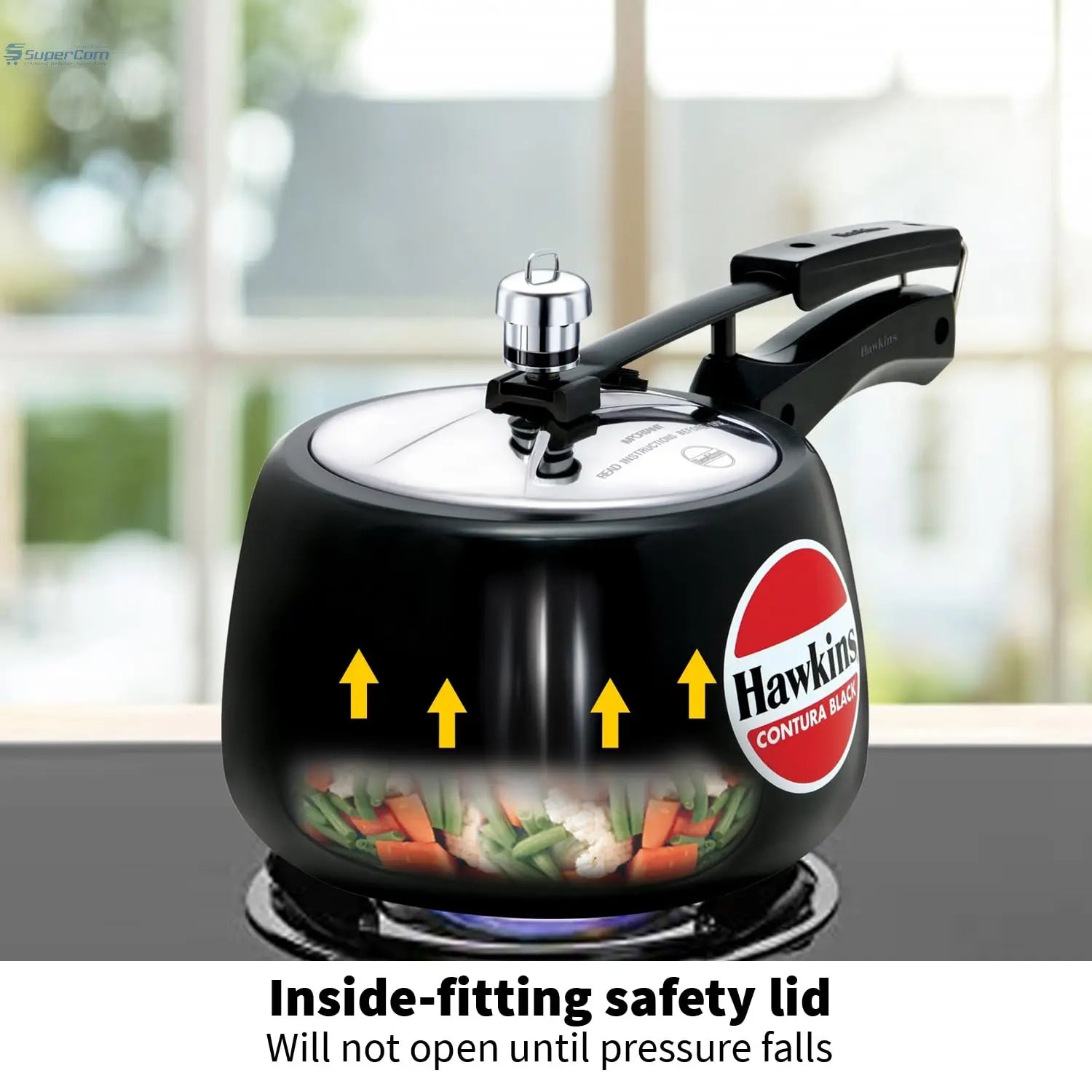 Hawkins Contura (CB30) Brushed Hard Anodised Aluminium Pressure Cooker, 3 Litres, Black - SuperCom Online Services