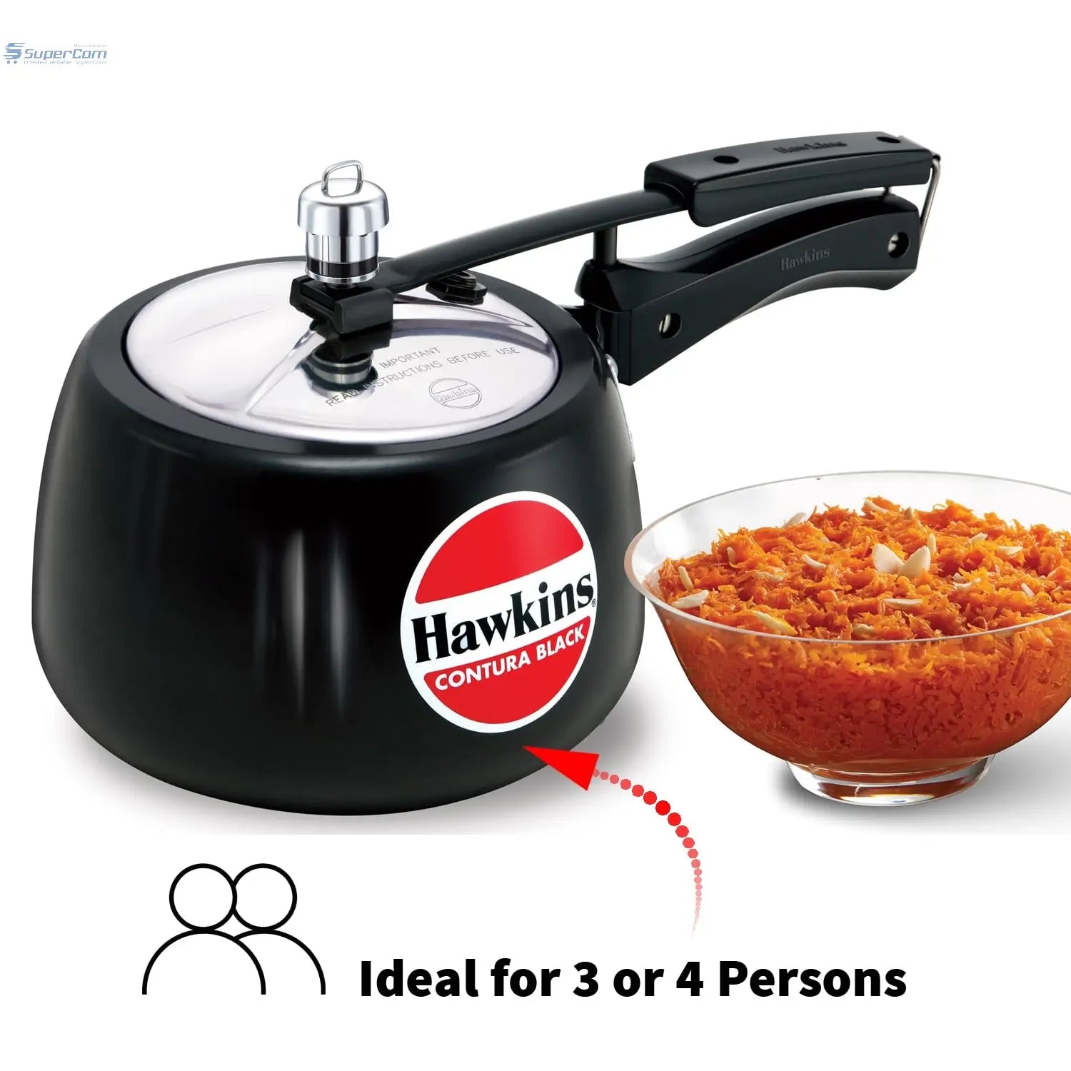Hawkins Contura (CB30) Brushed Hard Anodised Aluminium Pressure Cooker, 3 Litres, Black - SuperCom Online Services