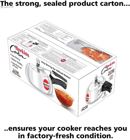 Hawkins HC20 2 Litre Contura Aluminium Pressure Cooker | Inner Lid, Silver