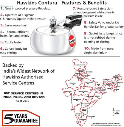 Hawkins HC20 2 Litre Contura Aluminium Pressure Cooker | Inner Lid, Silver