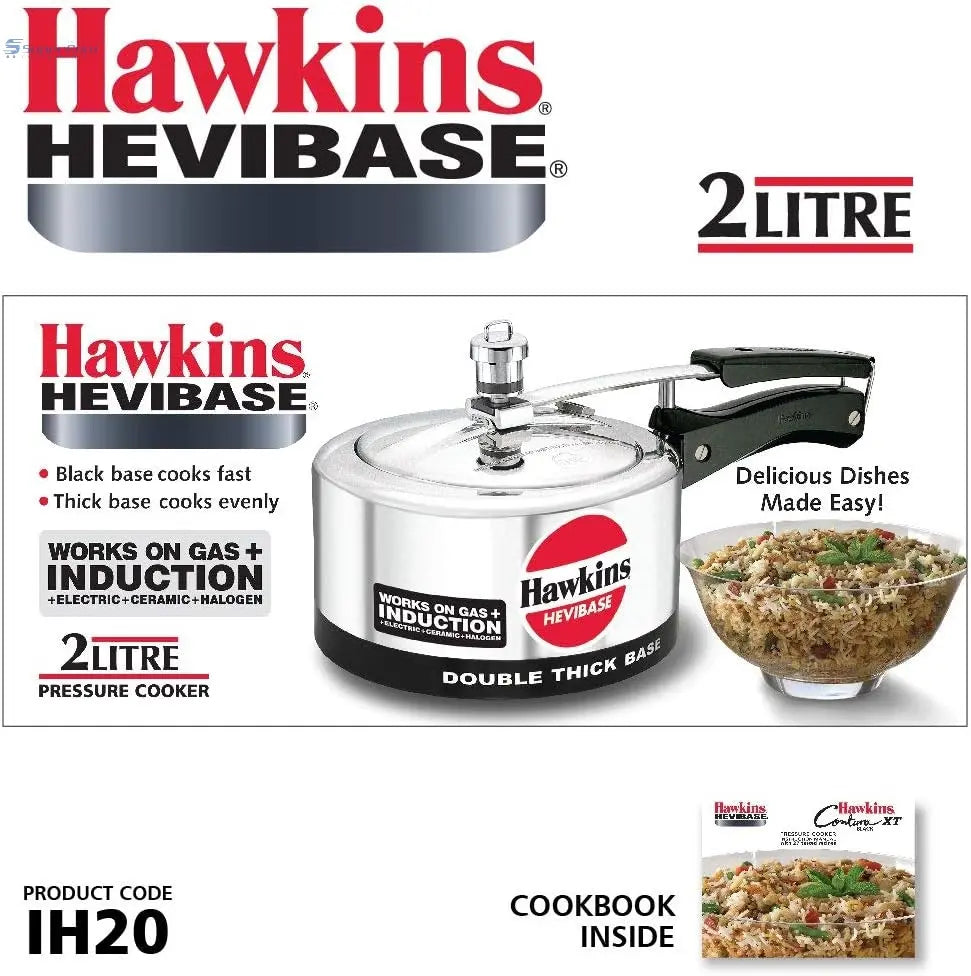 Hawkins IH20 Hevibase 2-L Induction-Compatible Aluminium Pressure Cooker (Inner-Lid, Silver)