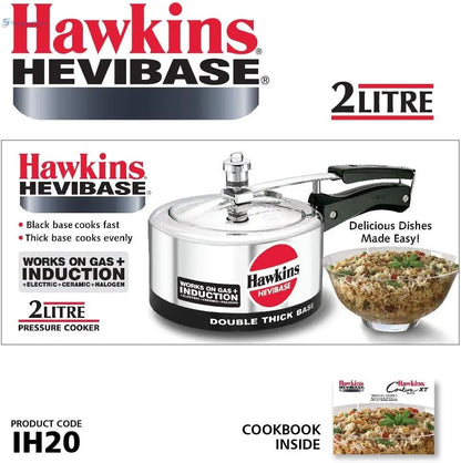 Hawkins IH20 Hevibase 2-L Induction-Compatible Aluminium Pressure Cooker (Inner-Lid, Silver)