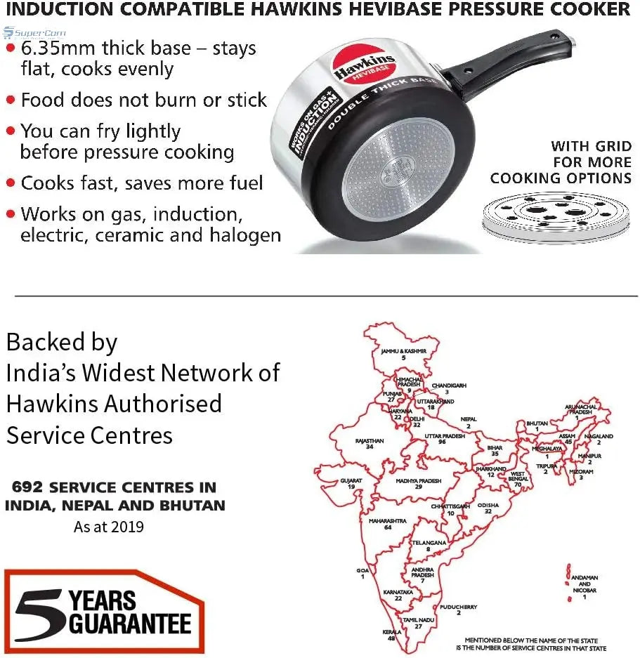 Hawkins IH20 Hevibase 2-L Induction-Compatible Aluminium Pressure Cooker (Inner-Lid, Silver)