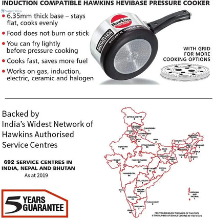 Hawkins IH20 Hevibase 2-L Induction-Compatible Aluminium Pressure Cooker (Inner-Lid, Silver)
