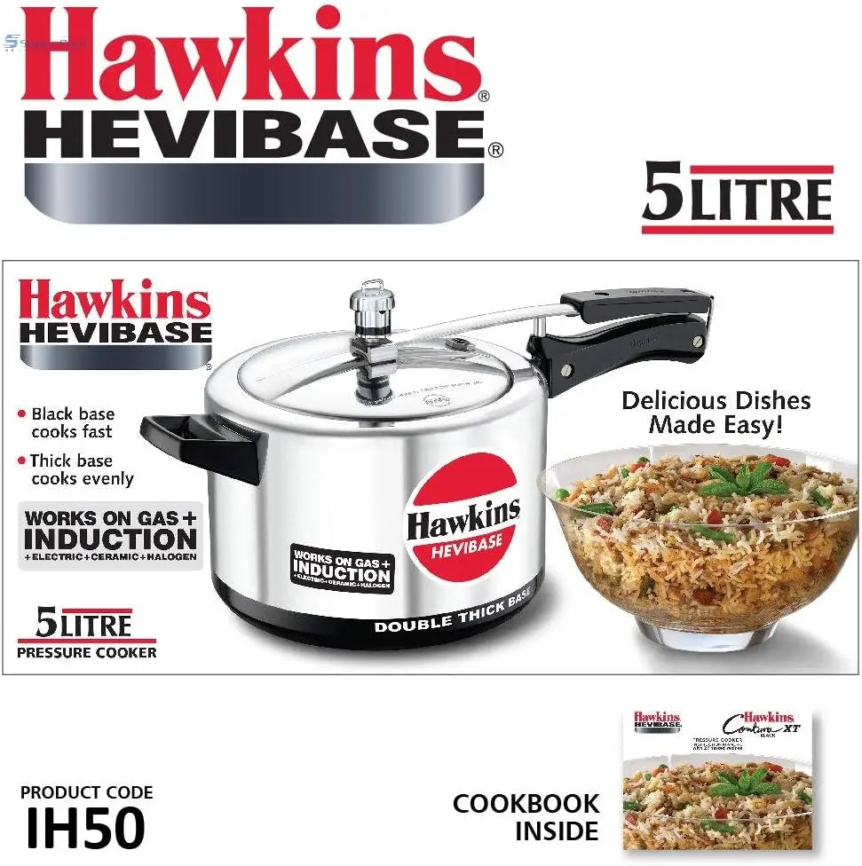 Hawkins IH50 5-Litre Hevibase Induction Pressure Cooker (Inner-Lid) USA & Canada