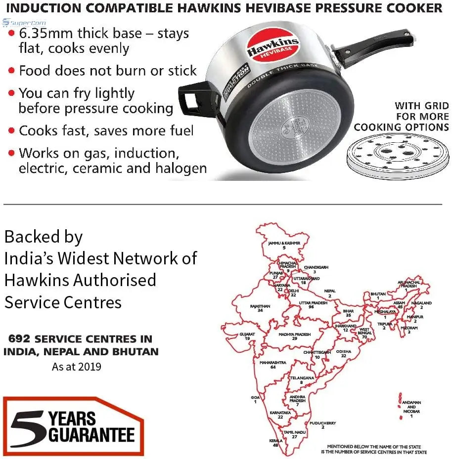 Hawkins IH50 5-Litre Hevibase Induction Pressure Cooker (Inner-Lid) USA & Canada