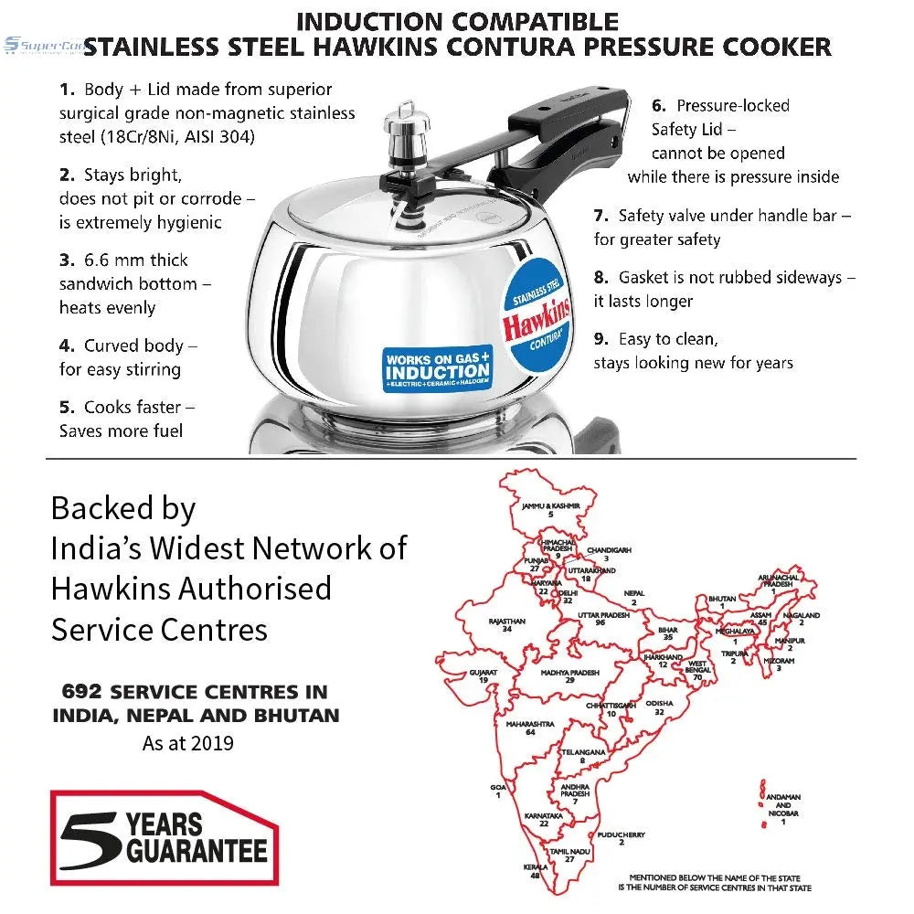 Hawkins SSC30 3L Stainless Steel Contura Pressure Cooker Induction Compatible Hawkins