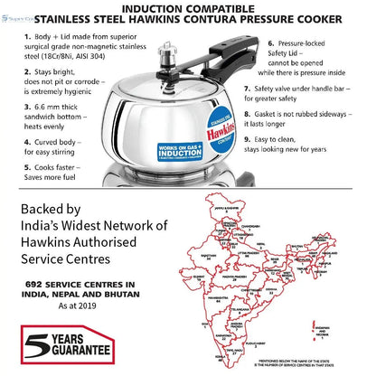Hawkins SSC30 3L Stainless Steel Contura Pressure Cooker Induction Compatible Hawkins