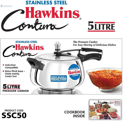 Hawkins SSC50 Stainless Steel Pressure Cooker 5 L | Gas & Induction Compatible Hawkins