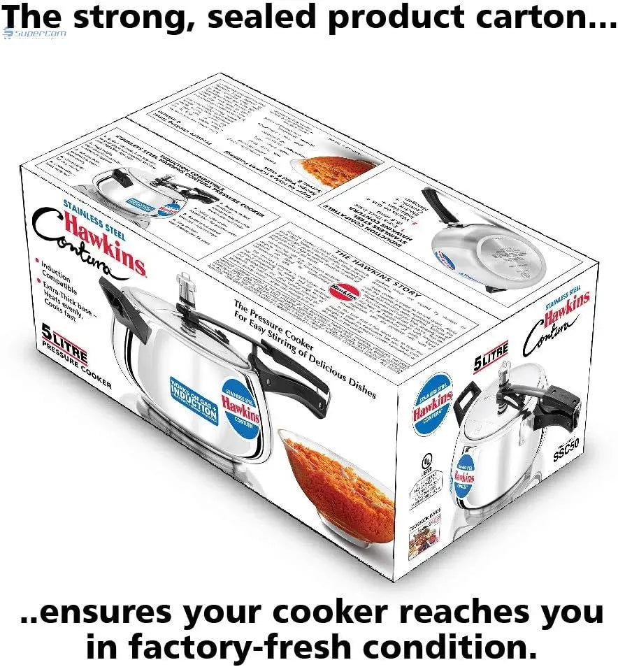 Hawkins SSC50 Stainless Steel Pressure Cooker 5 L | Gas & Induction Compatible Hawkins