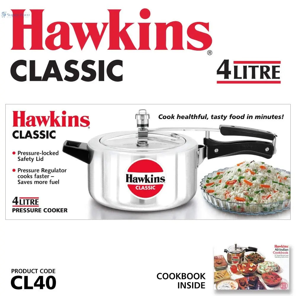 Hawkins (CL40) Classic Aluminium Pressure Cooker, 4 Litres, Silver - SuperCom Online Services