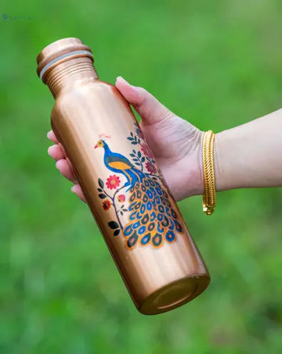 Peacock Copper Water Bottle 32 oz – Handmade Ayurvedic Drinkware