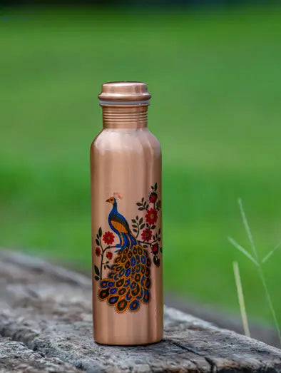 Peacock Copper Water Bottle 32 oz – Handmade Ayurvedic Drinkware USA SuperCom