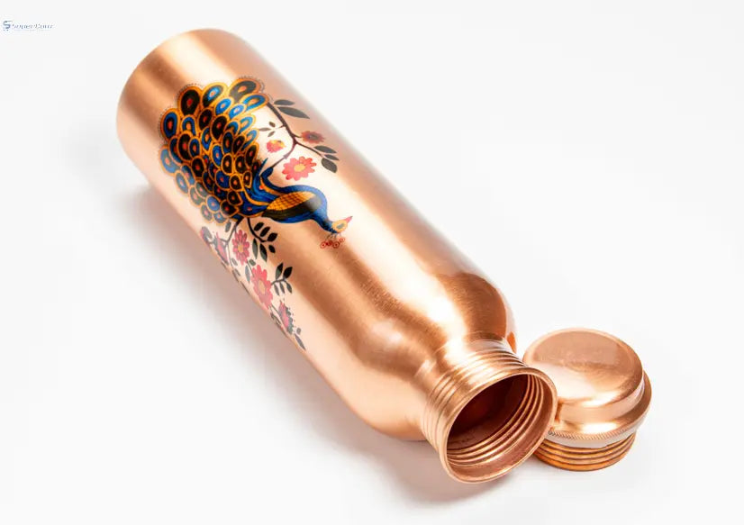 Peacock Copper Water Bottle 32 oz – Handmade Ayurvedic Drinkware USA SuperCom