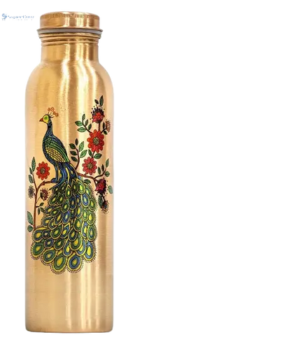 Peacock Design Copper Water Bottle – 32 oz | Artisan Ayurvedic Wellness - The Copper Veda Co.